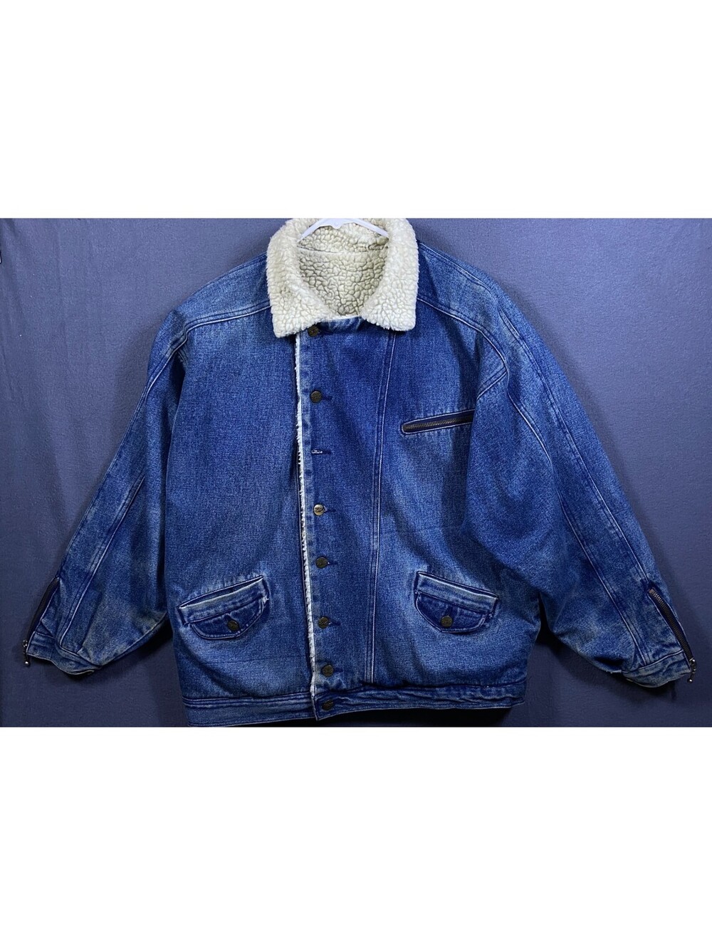 Mizz Lizz Vintage Late 80’s Sherpa Denim Stonewash Motorcycle Jacket M VTG *read